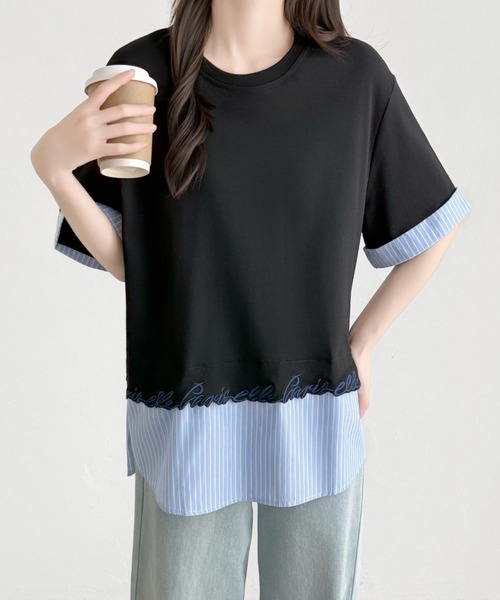 ABITOKYO(アビトーキョー)の「ストライプ柄切替半袖Tシャツ(Tシャツ/カットソー・レディース・ブラック/ホワイト/グレー・FREE)」の20枚目の写真