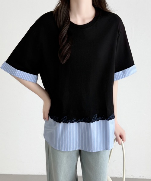 ABITOKYO(アビトーキョー)の「ストライプ柄切替半袖Tシャツ(Tシャツ/カットソー・レディース・ブラック/ホワイト/グレー・FREE)」の21枚目の写真