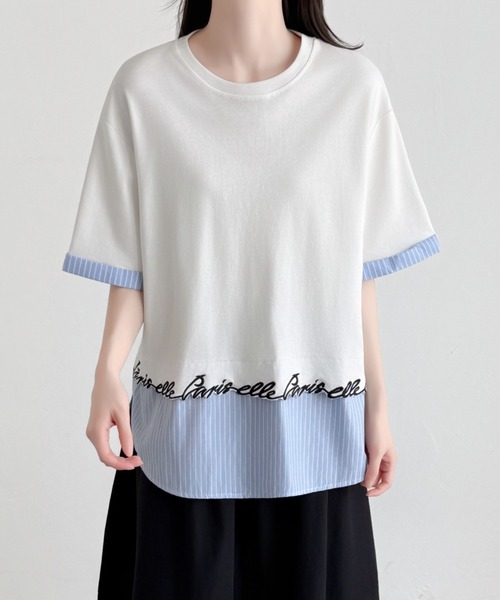 ABITOKYO(アビトーキョー)の「ストライプ柄切替半袖Tシャツ(Tシャツ/カットソー・レディース・ブラック/ホワイト/グレー・FREE)」の22枚目の写真