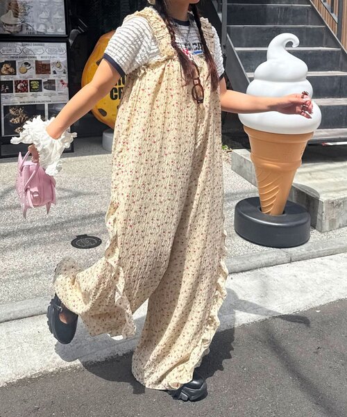 CIAOPANIC（チャオパニック）の「アソート柄ショルダーシャーリングフリルサロペット（サロペット/オーバーオール・レディース・ベージュ/ダークブルー/ネイビー・0/1）」の8枚目の写真