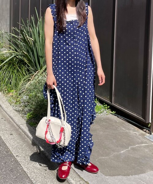 CIAOPANIC（チャオパニック）の「アソート柄ショルダーシャーリングフリルサロペット（サロペット/オーバーオール・レディース・ベージュ/ダークブルー/ネイビー・0/1）」の13枚目の写真