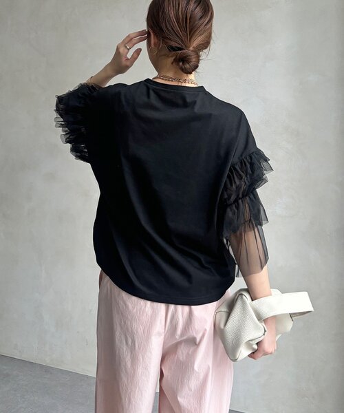 DouDou(ドゥドゥ)の「【WEB限定】チュールフリルスリーブTEE(Tシャツ/カットソー・レディース・チャコールグレー/オフホワイト/ブラック・FREE)」の21枚目の写真