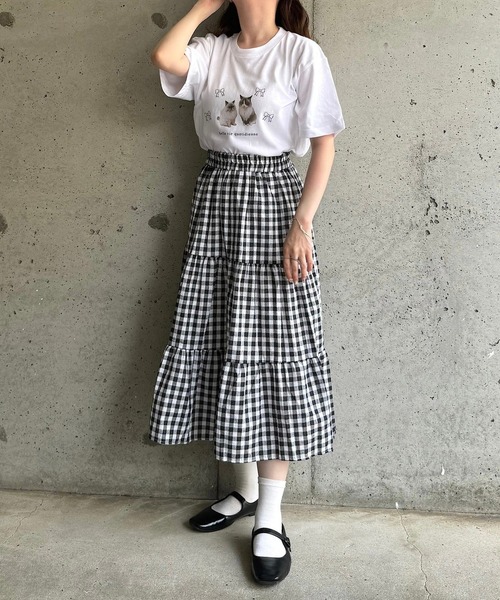 boemy(ボエミー)の「CAT×RIBBONデザイン半袖Tシャツ(Tシャツ/カットソー・レディース・ホワイト・LARGE/MEDIUM)」の5枚目の写真