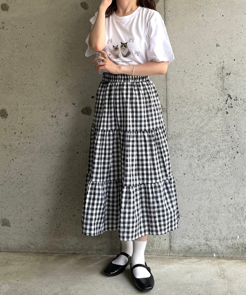 boemy(ボエミー)の「CAT×RIBBONデザイン半袖Tシャツ(Tシャツ/カットソー・レディース・ホワイト・LARGE/MEDIUM)」の6枚目の写真