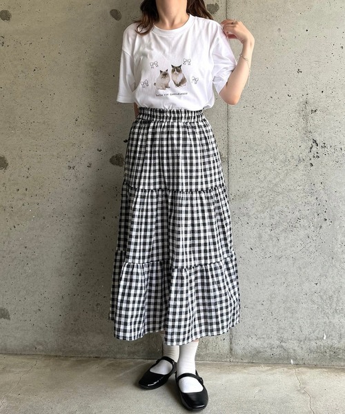 boemy(ボエミー)の「CAT×RIBBONデザイン半袖Tシャツ(Tシャツ/カットソー・レディース・ホワイト・LARGE/MEDIUM)」の7枚目の写真