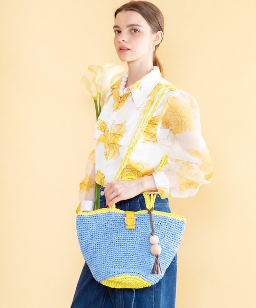 U(ユー)の「Panier Solaire Trapeze 【パニエ ソレール トラペーズ】配色ハンドルカゴバッグ(かごバッグ・レディース・ブラウン系その他/グリーン系その他/ブルー系その他・FREE)」の4枚目の写真