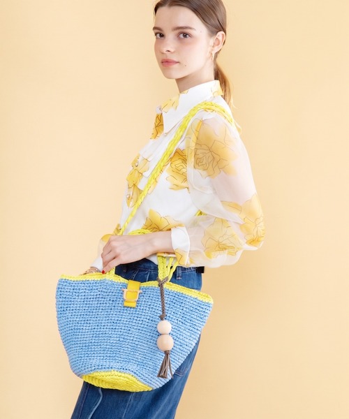 U(ユー)の「Panier Solaire Trapeze 【パニエ ソレール トラペーズ】配色ハンドルカゴバッグ(かごバッグ・レディース・ブラウン系その他/グリーン系その他/ブルー系その他・FREE)」の5枚目の写真