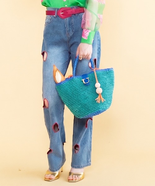U(ユー)の「Panier Solaire Trapeze 【パニエ ソレール トラペーズ】配色ハンドルカゴバッグ(かごバッグ・レディース・ブラウン系その他/グリーン系その他/ブルー系その他・FREE)」の7枚目の写真