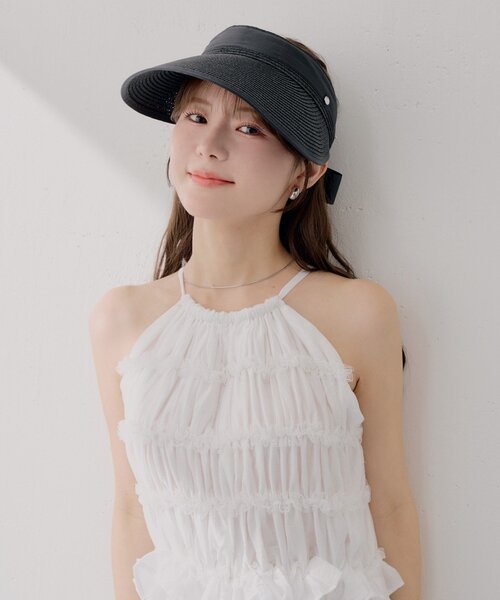 Chico(チコ)の「【SALON by Chico】バックリボンジュートサンバイザー(キャップ・レディース・アイボリー/ブラック・FREE)」の6枚目の写真