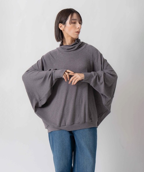 Kelen(ケレン)の「「KELEN / ケレン」ドルマンスリーブハイネックトップス(Tシャツ/カットソー・レディース・カーキ/ブラック/チャコールグレー/ライトベージュ・S/M)」の5枚目の写真