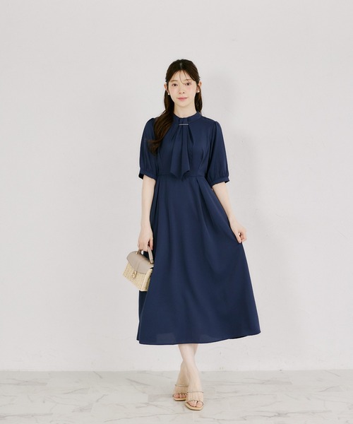 tocco closet(トッコ クローゼット)の「ボウタイ付きウエストタックワンピース(ワンピース・レディース・オフホワイト/ネイビー/ピンク・M)」の12枚目の写真