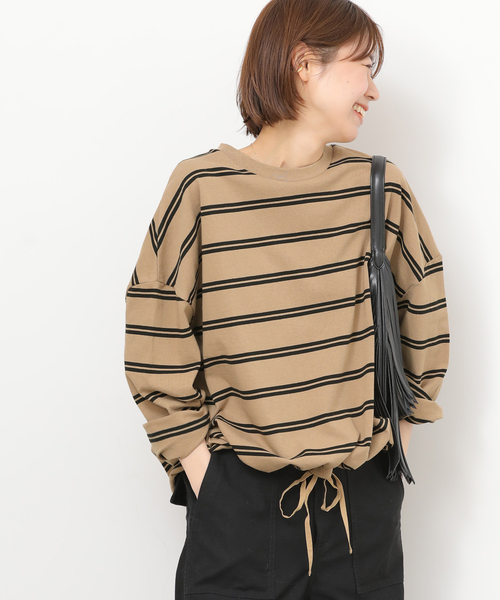 JOURNAL STANDARD relume（ジャーナルスタンダード　レリューム）の「《追加3》ギャザーヘムロングスリーブ（Tシャツ/カットソー・レディース・ネイビー/ナチュラル/ライトグレー/ホワイト/ブラック・FREE）」の4枚目の写真