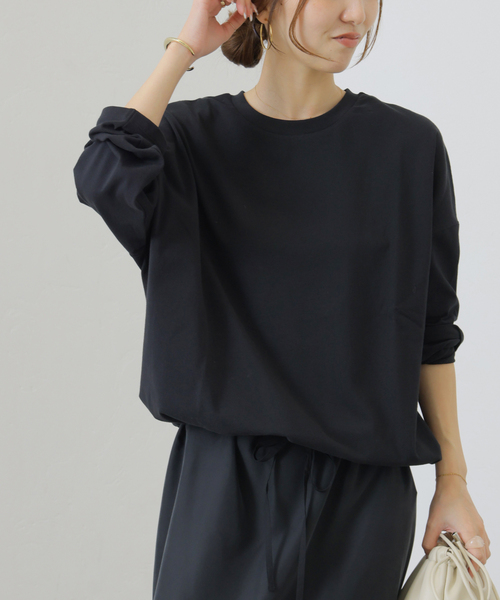 JOURNAL STANDARD relume（ジャーナルスタンダード　レリューム）の「《追加3》ギャザーヘムロングスリーブ（Tシャツ/カットソー・レディース・ネイビー/ナチュラル/ライトグレー/ホワイト/ブラック・FREE）」の2枚目の写真