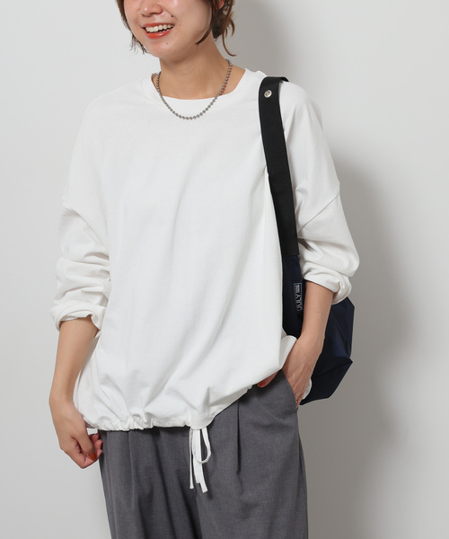 JOURNAL STANDARD relume（ジャーナルスタンダード　レリューム）の「《追加3》ギャザーヘムロングスリーブ（Tシャツ/カットソー・レディース・ネイビー/ナチュラル/ライトグレー/ホワイト/ブラック・FREE）」の12枚目の写真