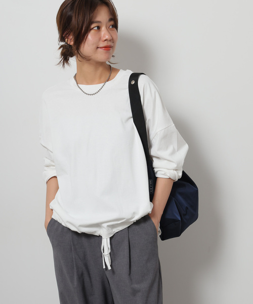 JOURNAL STANDARD relume（ジャーナルスタンダード　レリューム）の「《追加3》ギャザーヘムロングスリーブ（Tシャツ/カットソー・レディース・ネイビー/ナチュラル/ライトグレー/ホワイト/ブラック・FREE）」の13枚目の写真