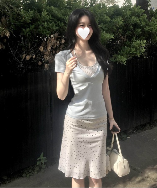gossip！ロサンゼルス（ゴシップロサンゼルス）の「【Y2Kガーリー】 ドット柄ホルターネックレイヤード風Tシャツ（Tシャツ/カットソー・レディース・ドット・M）」の7枚目の写真