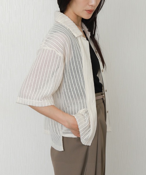 libelle more(リベル モア)の「メッシュニットポロカラーカーディガン(カーディガン/ボレロ・レディース・ホワイト系その他/ブラック/アイボリー・L/M)」の16枚目の写真