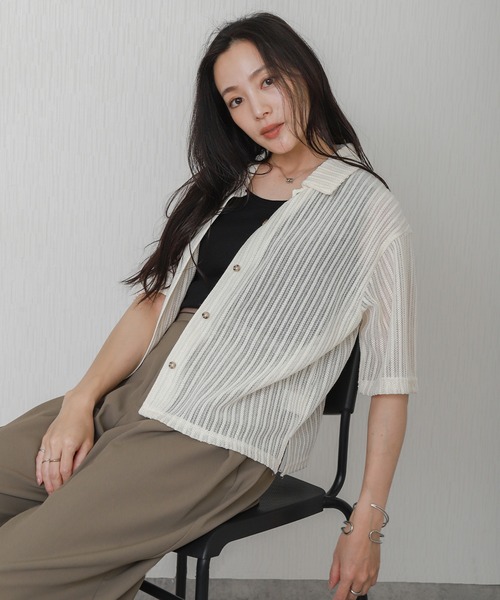 libelle more(リベル モア)の「メッシュニットポロカラーカーディガン(カーディガン/ボレロ・レディース・ホワイト系その他/ブラック/アイボリー・L/M)」の17枚目の写真