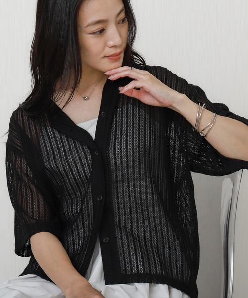 libelle more(リベル モア)の「メッシュニットポロカラーカーディガン(カーディガン/ボレロ・レディース・ホワイト系その他/ブラック/アイボリー・L/M)」の15枚目の写真