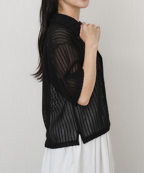 libelle more(リベル モア)の「メッシュニットポロカラーカーディガン(カーディガン/ボレロ・レディース・ホワイト系その他/ブラック/アイボリー・L/M)」の10枚目の写真