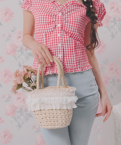 DearMyLoveRose(ディアマイラブローズ)の「プリーツフリルバスケットバッグ(ショルダーバッグ・レディース・オフホワイト・FREE)」の2枚目の写真