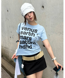 HOODHOOD（フッドフッド）の「プラネットレタリング半袖Tシャツスカイブルー（Tシャツ/カットソー）」
