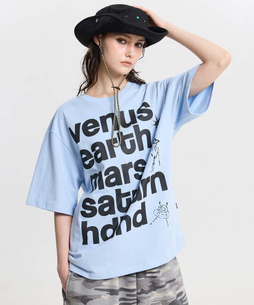HOODHOOD(フッドフッド)の「プラネットレタリング半袖Tシャツスカイブルー(Tシャツ/カットソー・レディース・その他・0/1/2)」の2枚目の写真