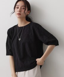 【マシンウォッシャブル】5分袖レースカットソー