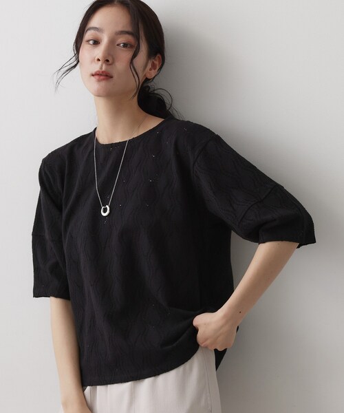 Dessin(デッサン)の「【マシンウォッシャブル】5分袖レースカットソー(Tシャツ/カットソー・レディース・ホワイト系/ブラック・02/03)」の2枚目の写真