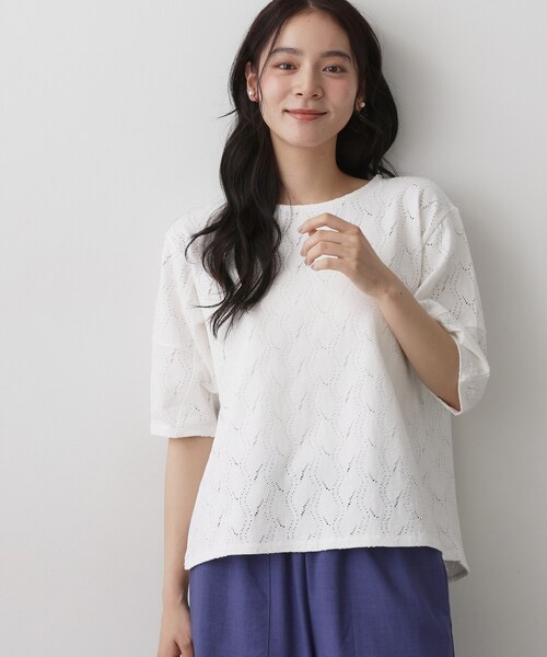 Dessin(デッサン)の「【マシンウォッシャブル】5分袖レースカットソー(Tシャツ/カットソー・レディース・ホワイト系/ブラック・02/03)」の13枚目の写真