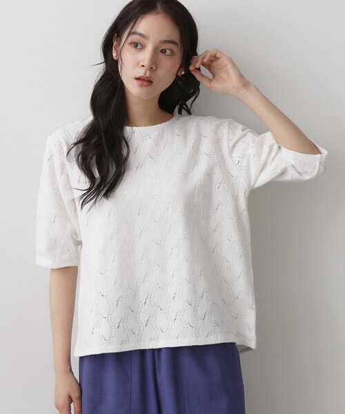 Dessin(デッサン)の「【マシンウォッシャブル】5分袖レースカットソー(Tシャツ/カットソー・レディース・ホワイト系/ブラック・02/03)」の14枚目の写真