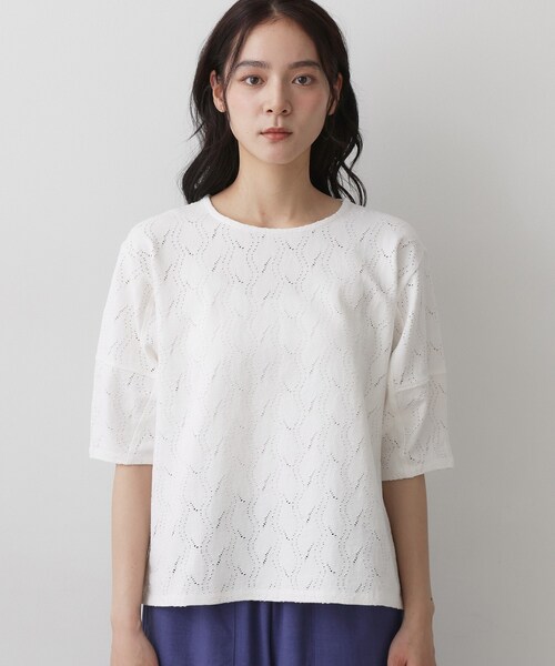 Dessin(デッサン)の「【マシンウォッシャブル】5分袖レースカットソー(Tシャツ/カットソー・レディース・ホワイト系/ブラック・02/03)」の7枚目の写真
