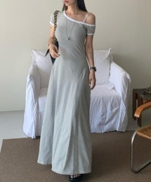 ストライプオフショルロングワンピース