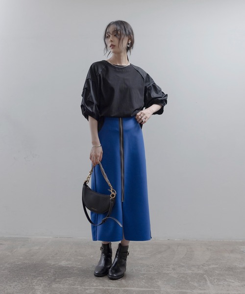 Eimee Law(エイミーロウ)の「リバーシブル ボンディングZIPスカート(スカート・レディース・ブルー/ダークブラウン/ブラック・FREE)」の4枚目の写真