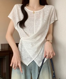 サイドボタンカシュクール半袖シアーカットソー