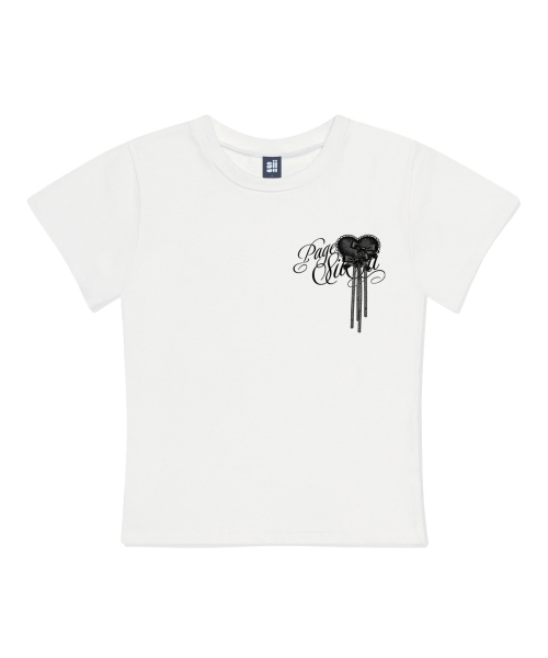 PAGESIISII(ページシシ)の「ハートリボンブローチプリンティングスリムフィット半袖Tシャツアイボリー(Tシャツ/カットソー・レディース・その他・MEDIUM/LARGE)」の1枚目の写真