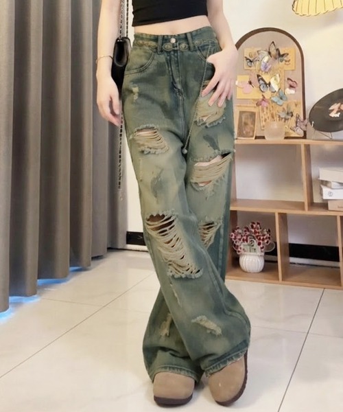 core core(コアコア)の「ダメージデニムルーズパンツ(デニムパンツ・レディース・ブルー・S/M/L)」の10枚目の写真
