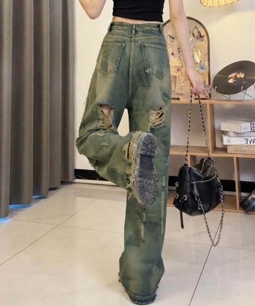 core core(コアコア)の「ダメージデニムルーズパンツ(デニムパンツ・レディース・ブルー・S/M/L)」の11枚目の写真
