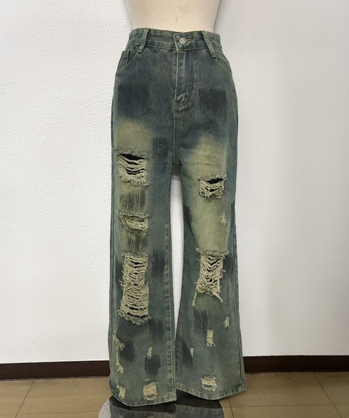 core core(コアコア)の「ダメージデニムルーズパンツ(デニムパンツ・レディース・ブルー・S/M/L)」の5枚目の写真