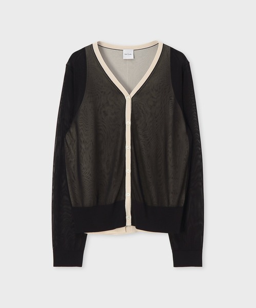 Paul Smith(ポールスミス)の「ウィメンズ シアーレイヤード 長袖カーディガン / 265150 909N(カーディガン/ボレロ・レディース・ライトイエロー/ブラック・MEDIUM)」の1枚目の写真