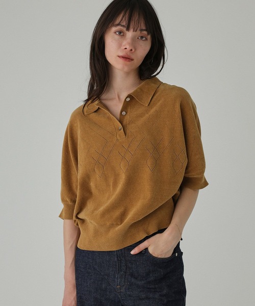 BABYLONE(バビロン)の「コットンモールポロニット(ニット/セーター・レディース・チャコール/キャメル・フリー)」の1枚目の写真