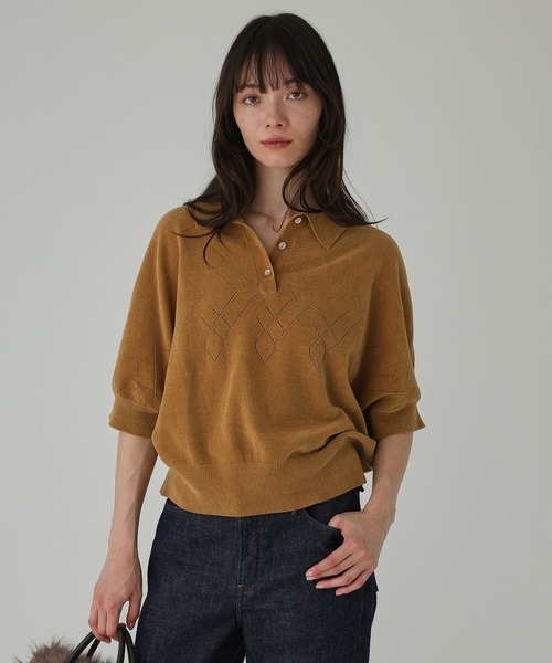 BABYLONE(バビロン)の「コットンモールポロニット(ニット/セーター・レディース・チャコール/キャメル・フリー)」の3枚目の写真