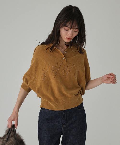 BABYLONE(バビロン)の「コットンモールポロニット(ニット/セーター・レディース・チャコール/キャメル・フリー)」の4枚目の写真