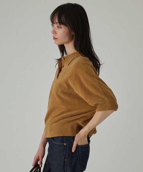 BABYLONE(バビロン)の「コットンモールポロニット(ニット/セーター・レディース・チャコール/キャメル・フリー)」の5枚目の写真