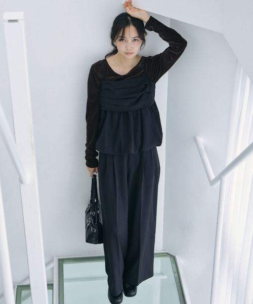 archives(アルシーヴ)の「【ONかわ】バルーンペプラムビスチェ×スラックスSET(パンツドレス・レディース・BROWN/BLACK・MEDIUM)」の2枚目の写真