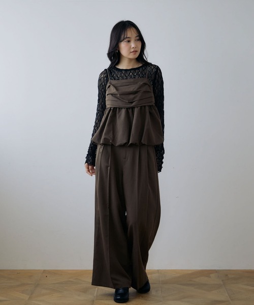 archives(アルシーヴ)の「【ONかわ】バルーンペプラムビスチェ×スラックスSET(パンツドレス・レディース・BROWN/BLACK・MEDIUM)」の1枚目の写真
