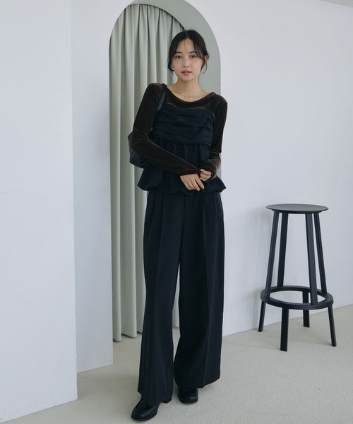 archives(アルシーヴ)の「【ONかわ】バルーンペプラムビスチェ×スラックスSET(パンツドレス・レディース・BROWN/BLACK・MEDIUM)」の4枚目の写真