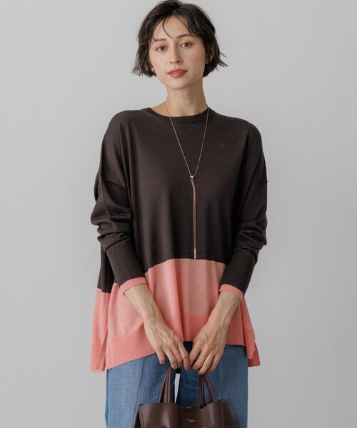 23区(ニジュウサンク)の「ウーステッドウール カラーブロック ワイド ニット(ニット/セーター・レディース・ブラック系2/黄土色系2/ダークブラウン系2・38)」の3枚目の写真