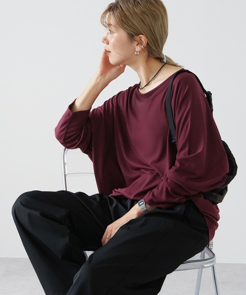 reca(レカ)の「ドルマンTシャツ(Tシャツ/カットソー・レディース・トップグレー/バーガンディー/オフホワイト/ブラック・M)」の4枚目の写真