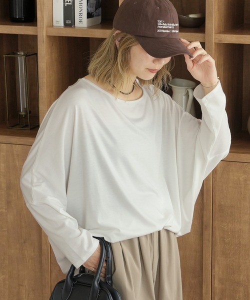 reca(レカ)の「ドルマンTシャツ(Tシャツ/カットソー・レディース・トップグレー/バーガンディー/オフホワイト/ブラック・M)」の2枚目の写真